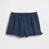 Pantalones cortos de denim de gasa de algodón para niños con volantes