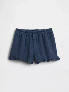 Pantalones cortos de denim de gasa de algodón para niños con volantes