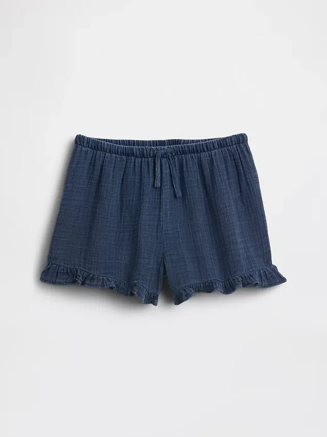 Pantalones cortos de denim de gasa de algodón para niños con volantes