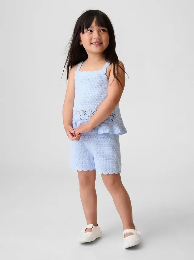 Pantalones cortos de ganchillo con dobladillo festoneado para bebés y niños pequeños