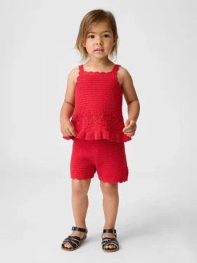 Pantalones cortos de ganchillo con dobladillo festoneado para bebés y niños pequeños