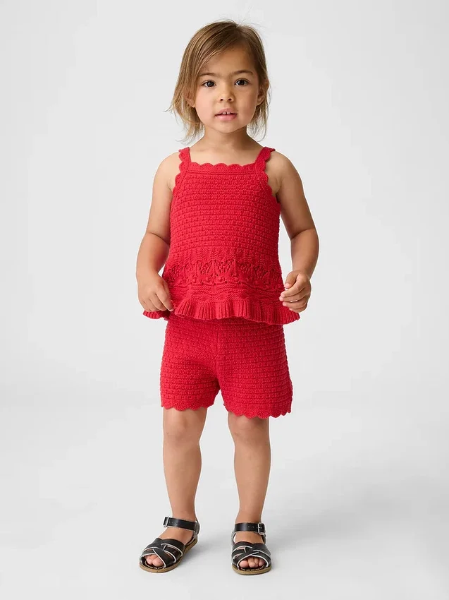 Pantalones cortos de ganchillo con dobladillo festoneado para bebés y niños pequeños