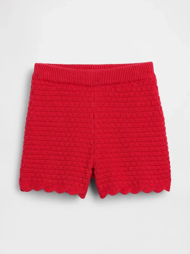 Pantalones cortos de ganchillo con dobladillo festoneado para bebés y niños pequeños