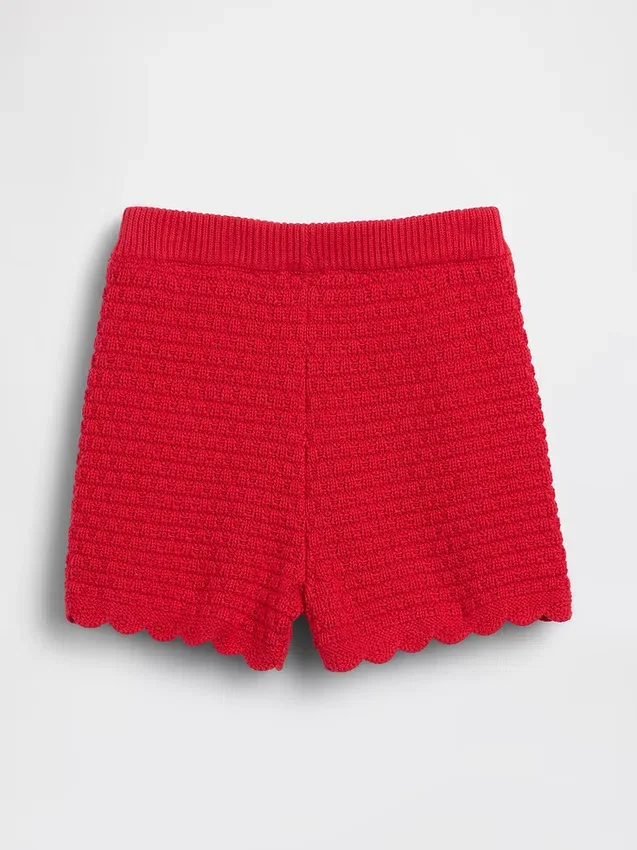 Pantalones cortos de ganchillo con dobladillo festoneado para bebés y niños pequeños