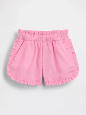 Pantalones cortos de lino y algodón con volantes y estampado de delfines para bebés y niños pequeños