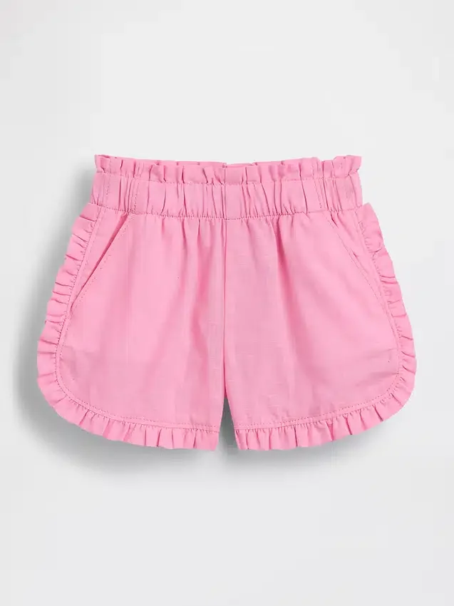Pantalones cortos de lino y algodón con volantes y estampado de delfines para bebés y niños pequeños