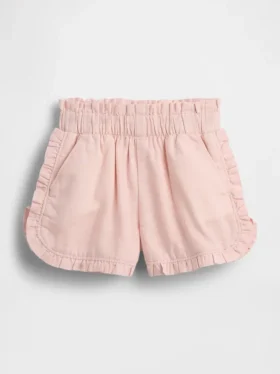 Pantalones cortos de lino y algodón con volantes y estampado de delfines para bebés y niños pequeños