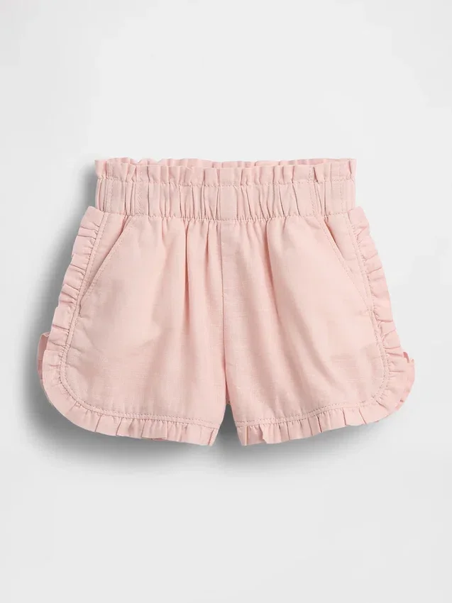 Pantalones cortos de lino y algodón con volantes y estampado de delfines para bebés y niños pequeños