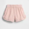 Pantalones cortos de lino y algodón con volantes y estampado de delfines para bebés y niños pequeños