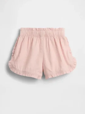 Pantalones cortos de lino y algodón con volantes y estampado de delfines para bebés y niños pequeños