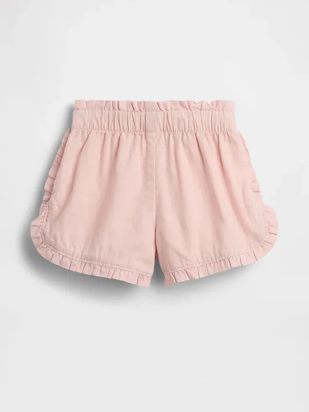 Pantalones cortos de lino y algodón con volantes y estampado de delfines para bebés y niños pequeños