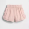 Pantalones cortos de lino y algodón con volantes y estampado de delfines para bebés y niños pequeños