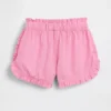 Pantalones cortos de lino y algodón con volantes y estampado de delfines para bebés y niños pequeños