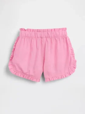 Pantalones cortos de lino y algodón con volantes y estampado de delfines para bebés y niños pequeños