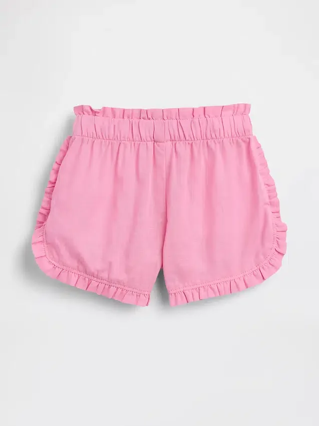 Pantalones cortos de lino y algodón con volantes y estampado de delfines para bebés y niños pequeños