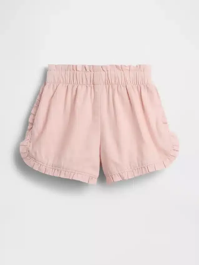 Pantalones cortos de lino y algodón con volantes y estampado de delfines para bebés y niños pequeños