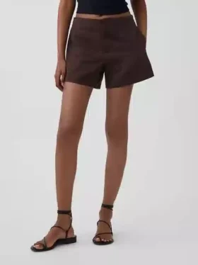 Pantalones cortos de mezcla de lino de talle medio de 4″