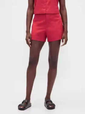 Pantalones cortos de mezcla de lino de talle medio de 4″