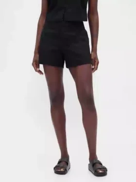 Pantalones cortos de mezcla de lino de talle medio de 4″