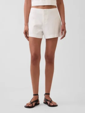 Pantalones cortos de mezcla de lino de talle medio de 4″