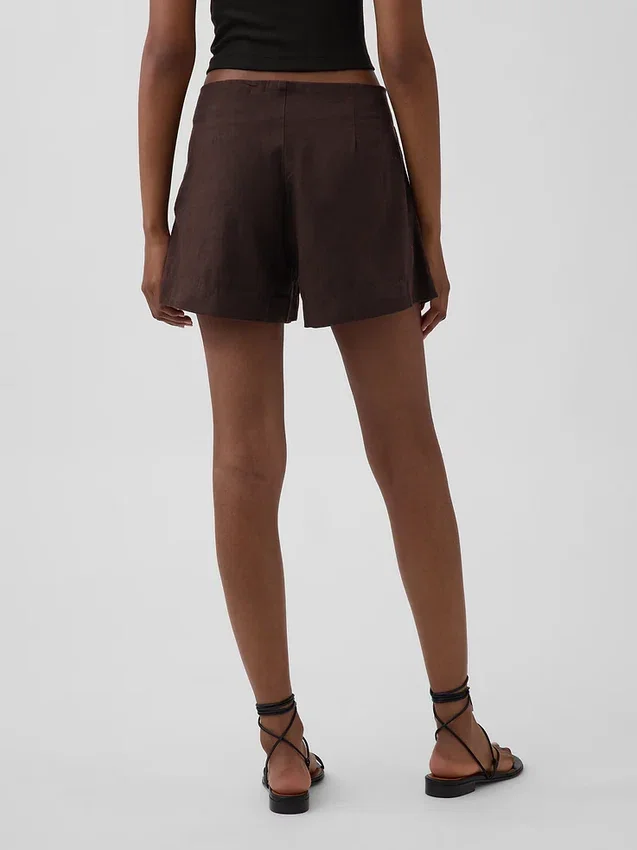 Pantalones cortos de mezcla de lino de talle medio de 4"