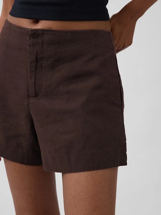 Pantalones cortos de mezcla de lino de talle medio de 4"