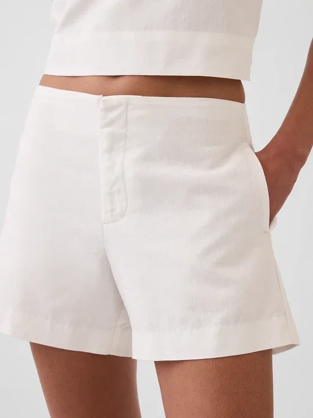 Pantalones cortos de mezcla de lino de talle medio de 4"