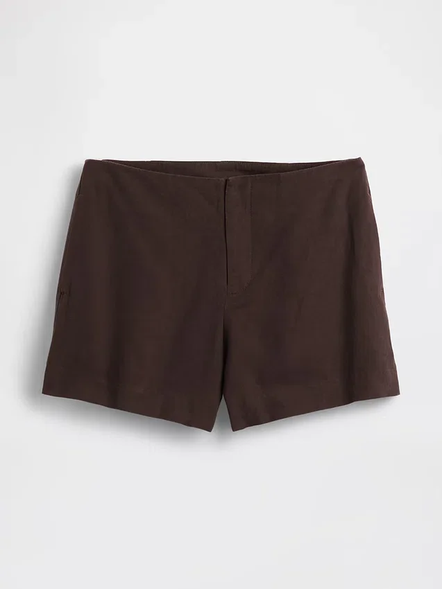 Pantalones cortos de mezcla de lino de talle medio de 4"
