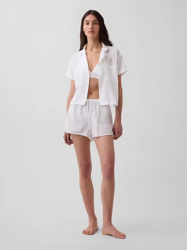 Pantalones cortos de pijama de gasa arrugada