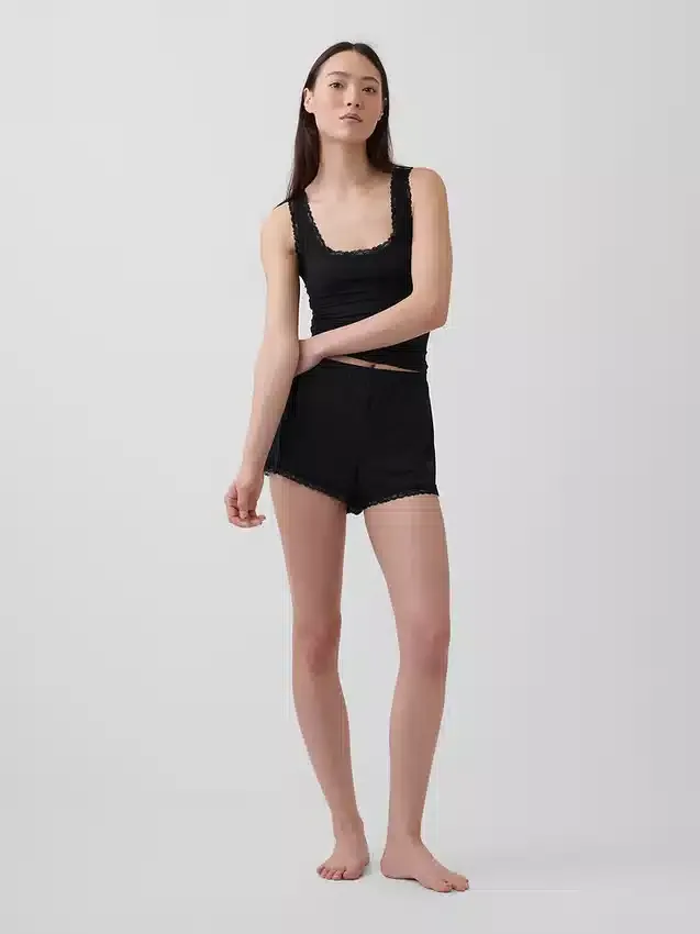 Pantalones cortos de pijama de modal supersuaves con ribete de encaje