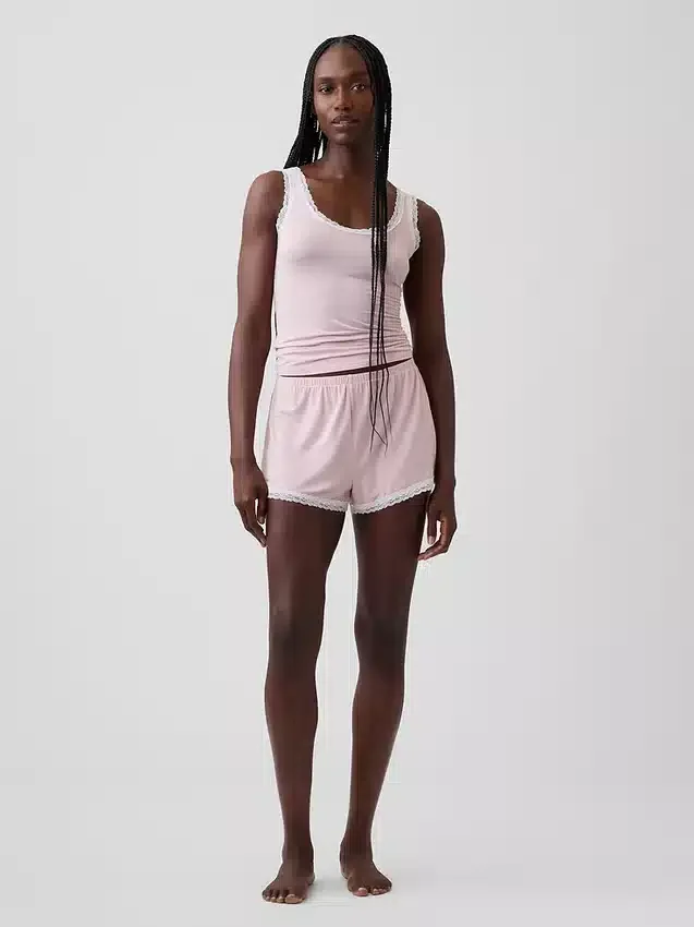 Pantalones cortos de pijama de modal supersuaves con ribete de encaje