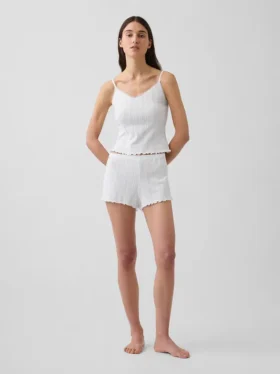 Pantalones cortos de pijama de punto pointelle con bajo ondulado