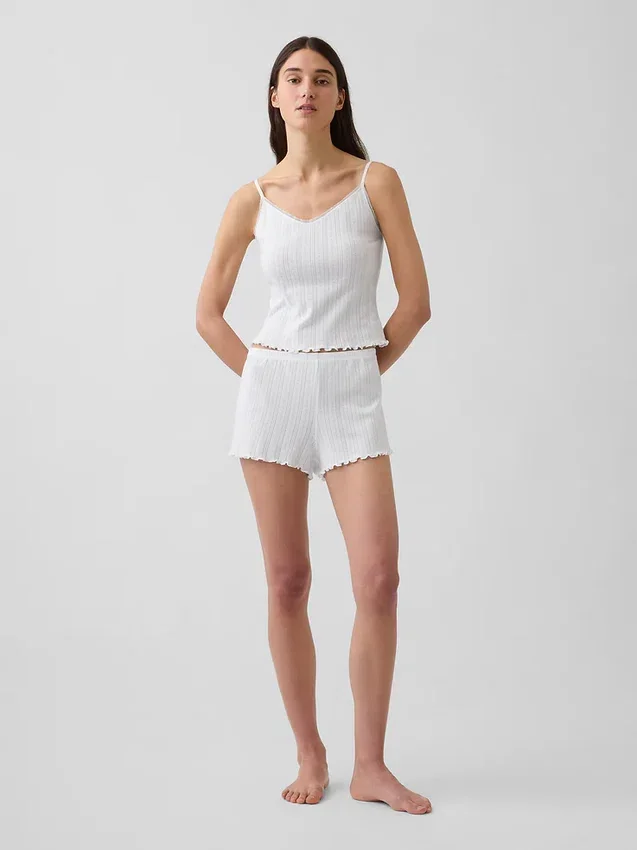Pantalones cortos de pijama de punto pointelle con bajo ondulado