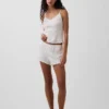 Pantalones cortos de pijama de punto pointelle con bajo ondulado