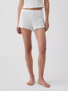 Pantalones cortos de pijama de punto pointelle con bajo ondulado