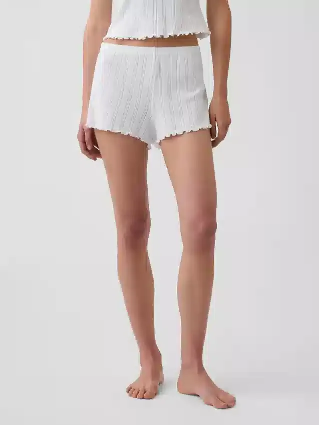 Pantalones cortos de pijama de punto pointelle con bajo ondulado