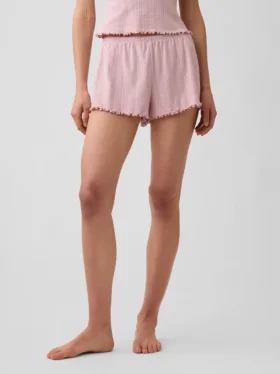 Pantalones cortos de pijama de punto pointelle con bajo ondulado