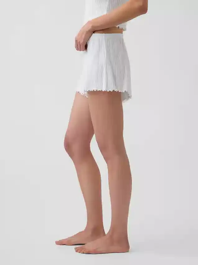 Pantalones cortos de pijama de punto pointelle con bajo ondulado