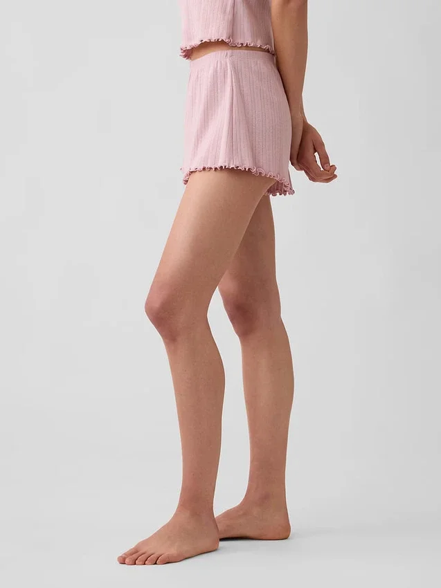 Pantalones cortos de pijama de punto pointelle con bajo ondulado