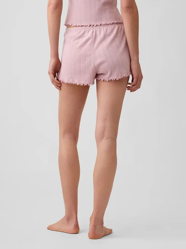 Pantalones cortos de pijama de punto pointelle con bajo ondulado