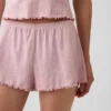 Pantalones cortos de pijama de punto pointelle con bajo ondulado