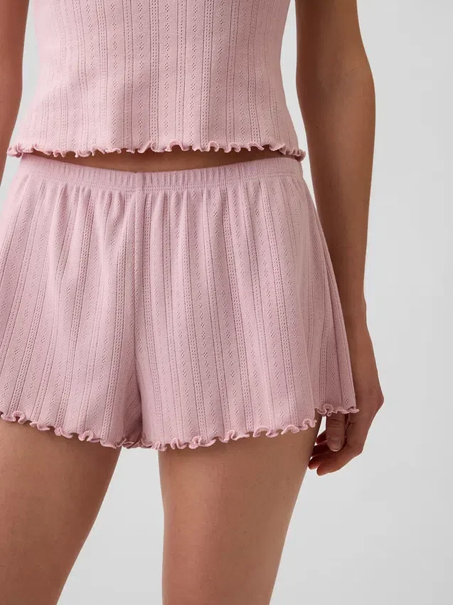 Pantalones cortos de pijama de punto pointelle con bajo ondulado