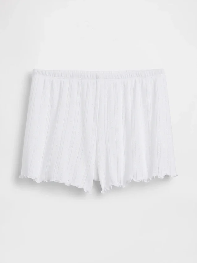 Pantalones cortos de pijama de punto pointelle con bajo ondulado