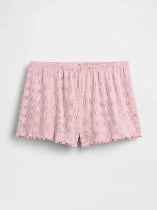 Pantalones cortos de pijama de punto pointelle con bajo ondulado