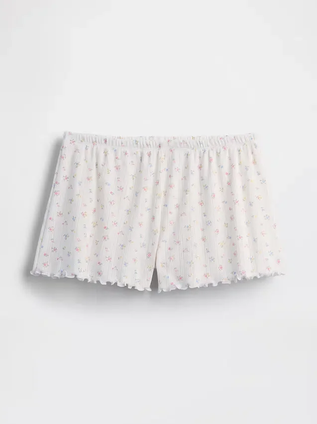 Pantalones cortos de pijama de punto pointelle con bajo ondulado