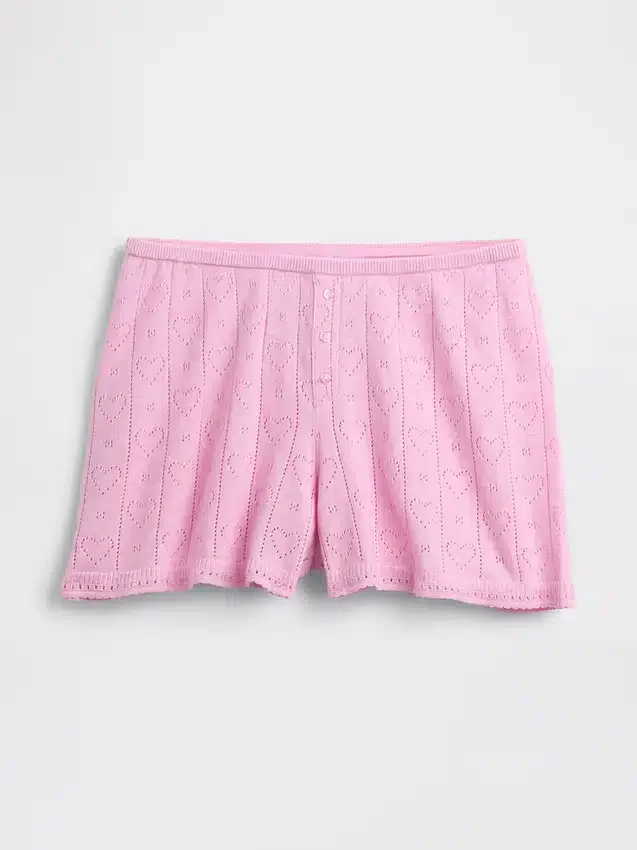 Pantalones cortos de pijama ligeros de punto CashSoft con diseño de corazones en punto Pointelle
