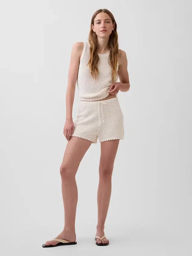 Pantalones cortos de punto de ganchillo 100 % algodón
