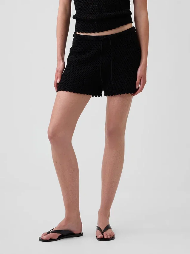 Pantalones cortos de punto de ganchillo 100 % algodón