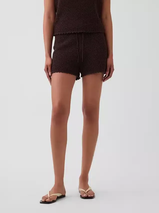 Pantalones cortos de punto de ganchillo 100 % algodón