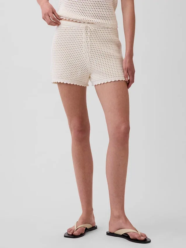 Pantalones cortos de punto de ganchillo 100 % algodón